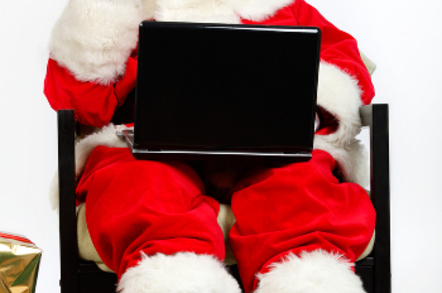 Santa Claus on his laptop