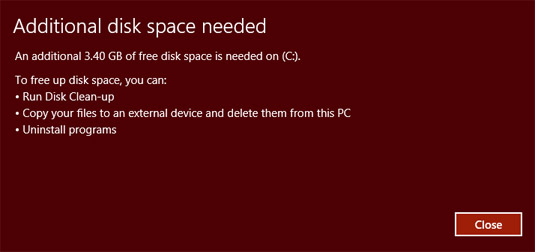 Refresh PC disk space needed
