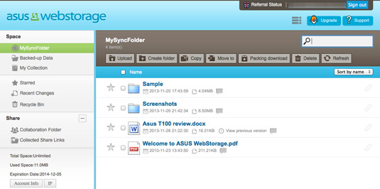 Asus WebStorage account web page