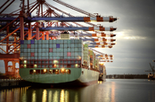 Container ship in Hamburg harbour