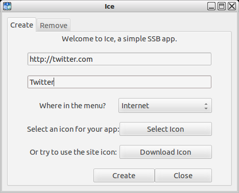 Peppermint OS' Ice single-site browser creation tool