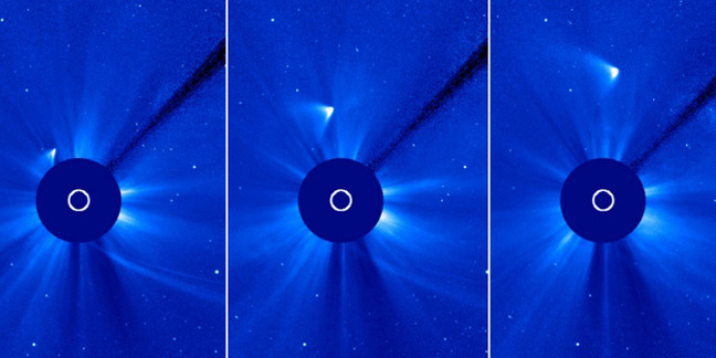 SOHO images showing a trail around the Sun, which may be the remains of Comet Ison