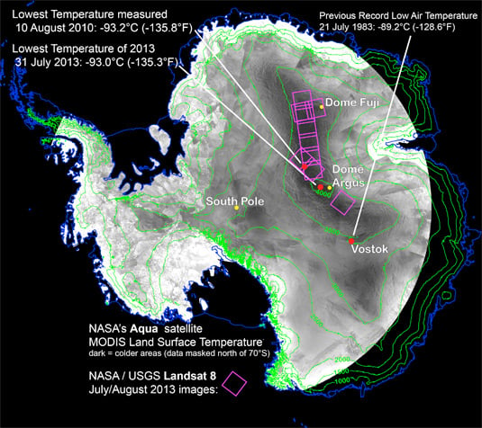 Map of satellite images of coldest spot observations. Pic: NASA