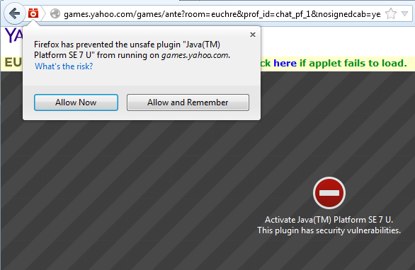 Screenshot showing Firefox plugin click-to-run dialog box