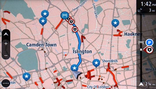 TomTom GO 6000 satnav map route with My Places shown as stars