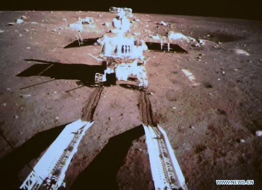 China's Jade Rabbit rover seen from the ramp of its lander