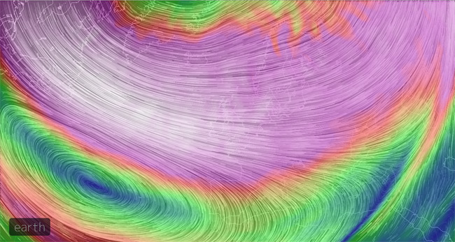 The winds over the North Atlantic at around 26,000m