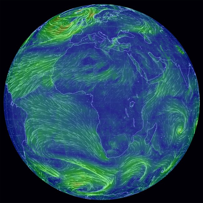 Global wind currents shown on earth