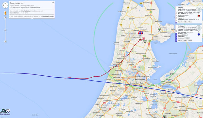 Map showing the track of SNOW over Holland