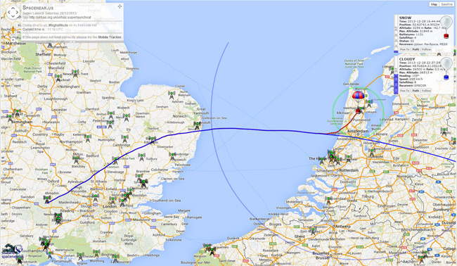 Map showing track of the flight from the UK to Europe