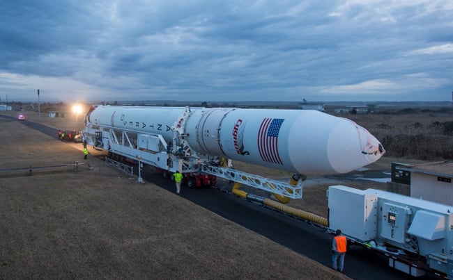 Antares rolls out on 5 January. Pic: NASA/Bill Ingalls