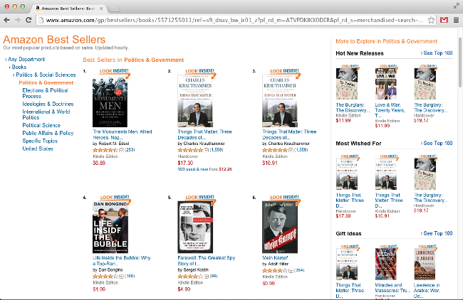 Screen shot of Mein Kampf on Amazon.com's bestseller list