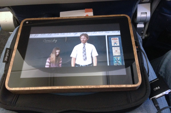 The PiPad showing a movie during a flight