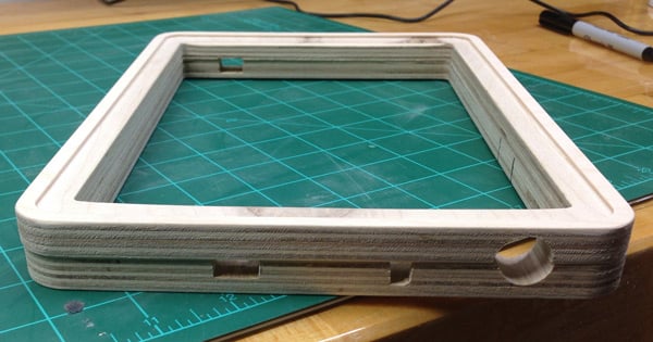 The PiPad plywood frame with connection apertures cut out