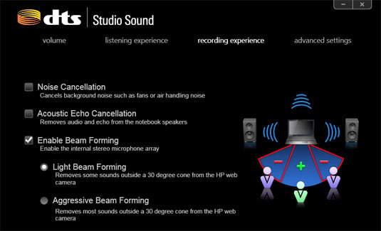 DTS Studio Sound Beam forming options