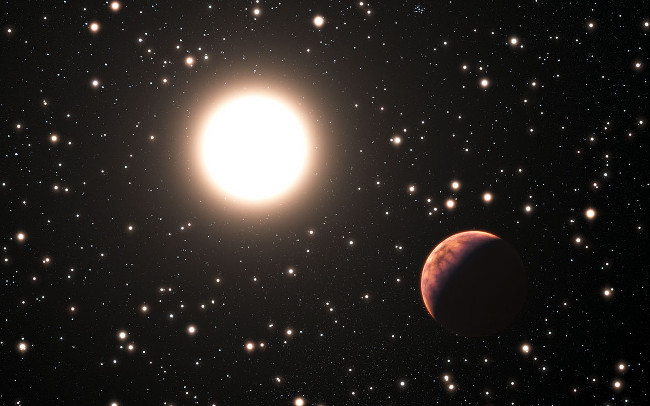 Artist's impression of an exoplanet orbiting a star in the cluster Messier 67 