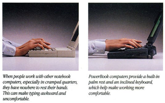 Apple's PowerBook innovation: the keyboard moves to the back of the lower half of the laptop case