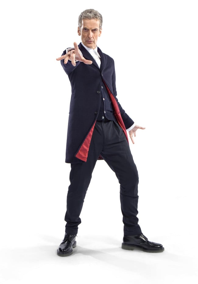 Peter Capaldi in costume as Doctor Who