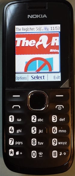 Nokia 110 displaying El Reg