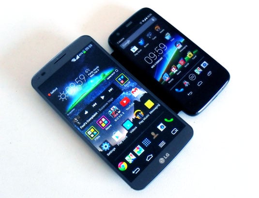 LG D958 G Flex Android handset with Motorola Moto G