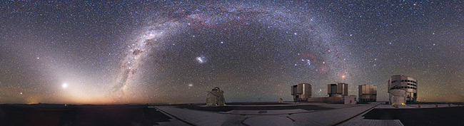 Night-time panorama of the Paranal facility 