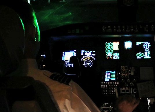 Laser blinding aircraft pilot