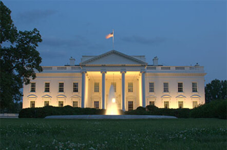Photo of the White House at dusk
