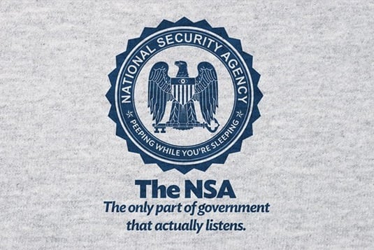 A tee with a slogan reads: The NSA, the only part of the government that listens