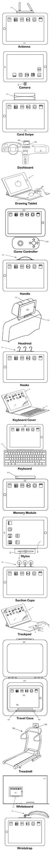 Examples of devices that could be magnetically attached to an iPad, from Apple's 'Magnetic Attachment Unit' patent application