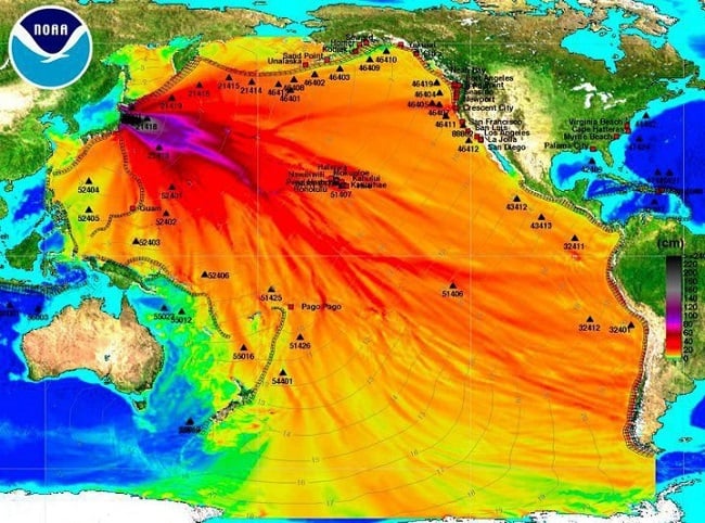 NOAA map of post-Fukushima ocean wave heights