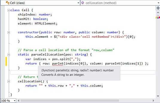 Screenshot of TypeScript tools in Visual Studio 2013 Update 2