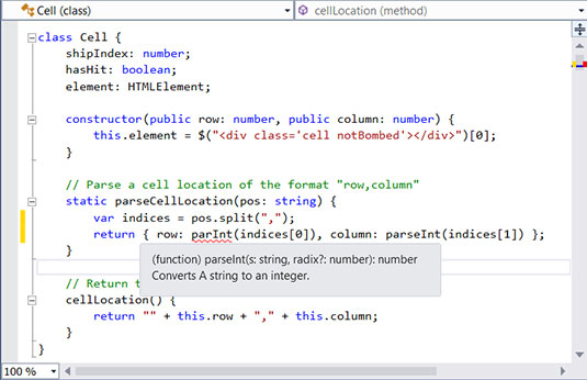 Screenshot of TypeScript tools in Visual Studio 2013 Update 2