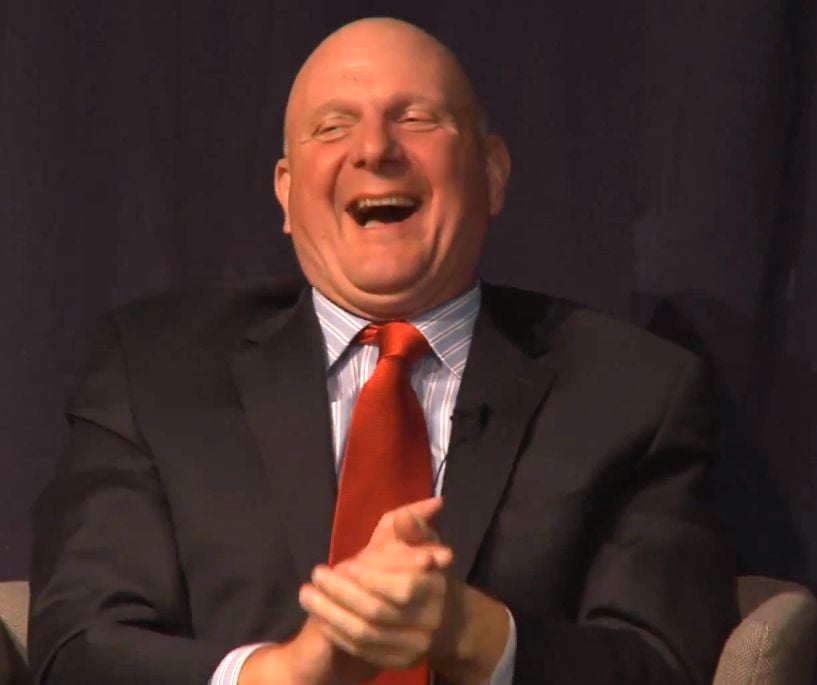 A still of Steve Ballmer at the Oxford Uni talk