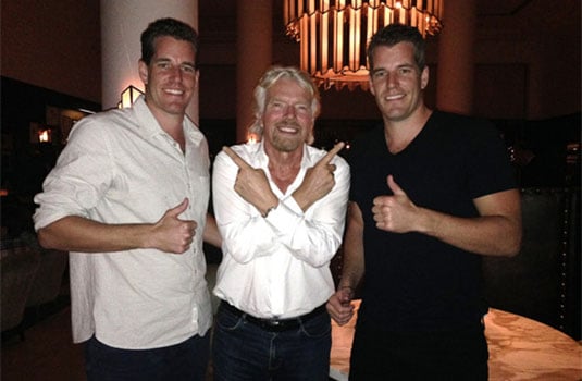 Photo of the Winklevoss twins with Virgin Galactic's Richard Branson