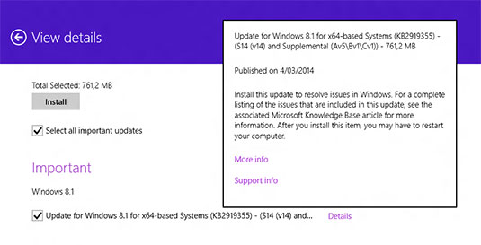 Screenshot showing the leaked packages for Windows 8.1 Update 1