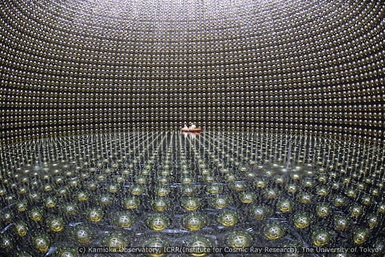 The SuperKamiokande neutrino detector during construction