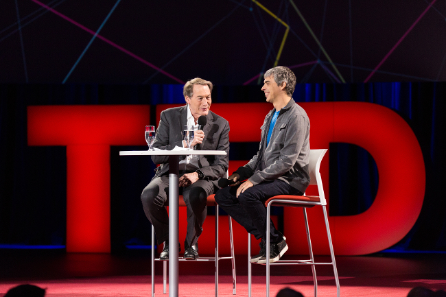 Charlie Rose (L) and Larry Page (R) at TED 2014 in Vancouver