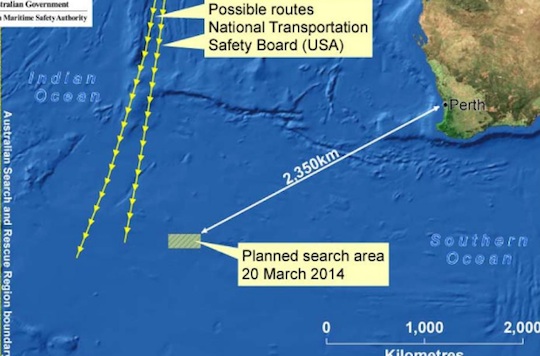 The zone where Australian planes are searching for MH370 debris