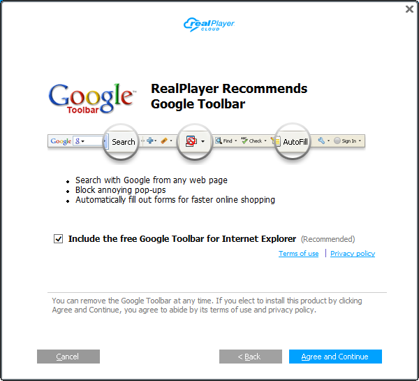 RealCloud toolbar