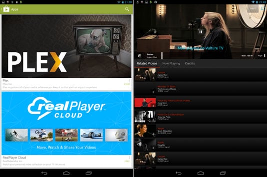 Plex and RealPlayer app choices, Vevo playback from Android tablet