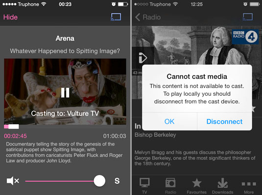 Google Casting iPlayer content on iOS works for TV but not radio 
