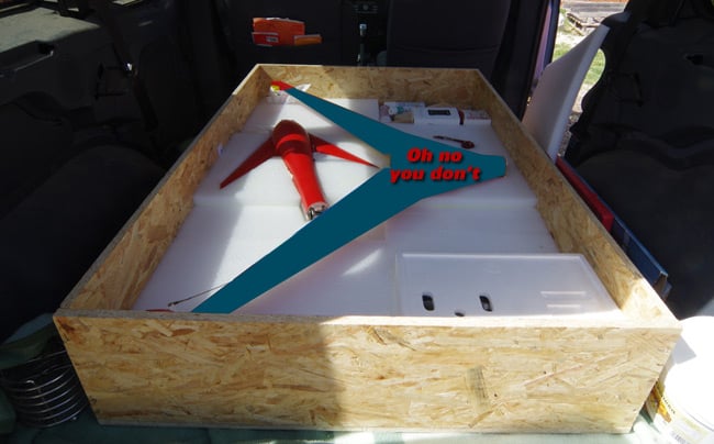 The Vulture 2 in its box in the van