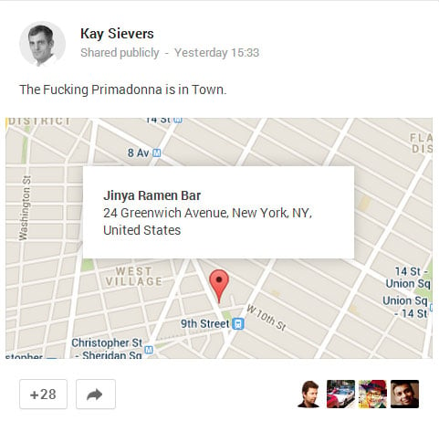 Screenshot of Kay Sievers' Google+ status update