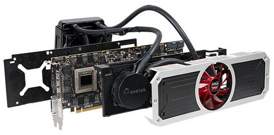 AMD R9 295X2 graphics card, exploded view