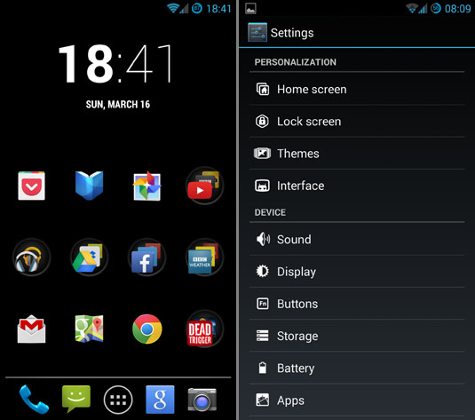 CyanogenMod Trebuchet launcher and menu options