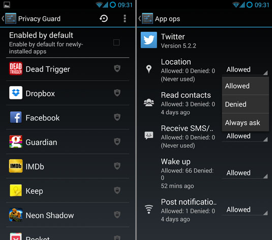 Privacy Guard enables customisation of app privileges