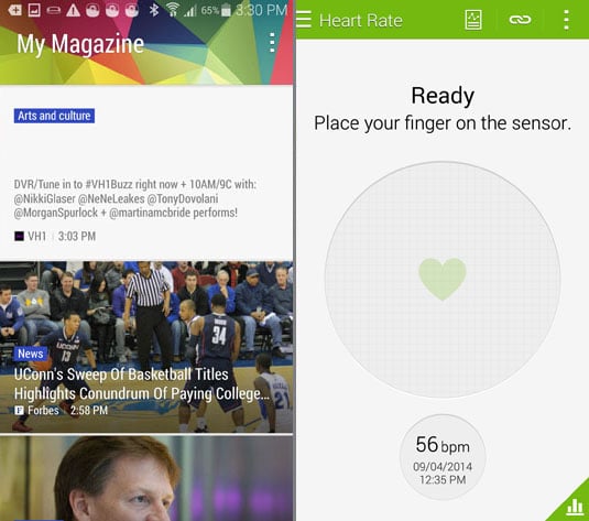 My Magazine and S Health heart rate monitor