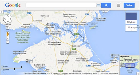 Screenshot of Crimea as seen on Google Maps Russia