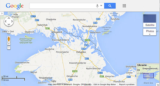 Screenshot of Crimea as seen on Google Maps US