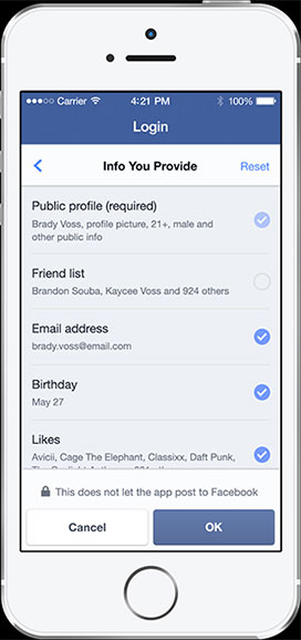 Screenshot of Facebook's new granular login permissions